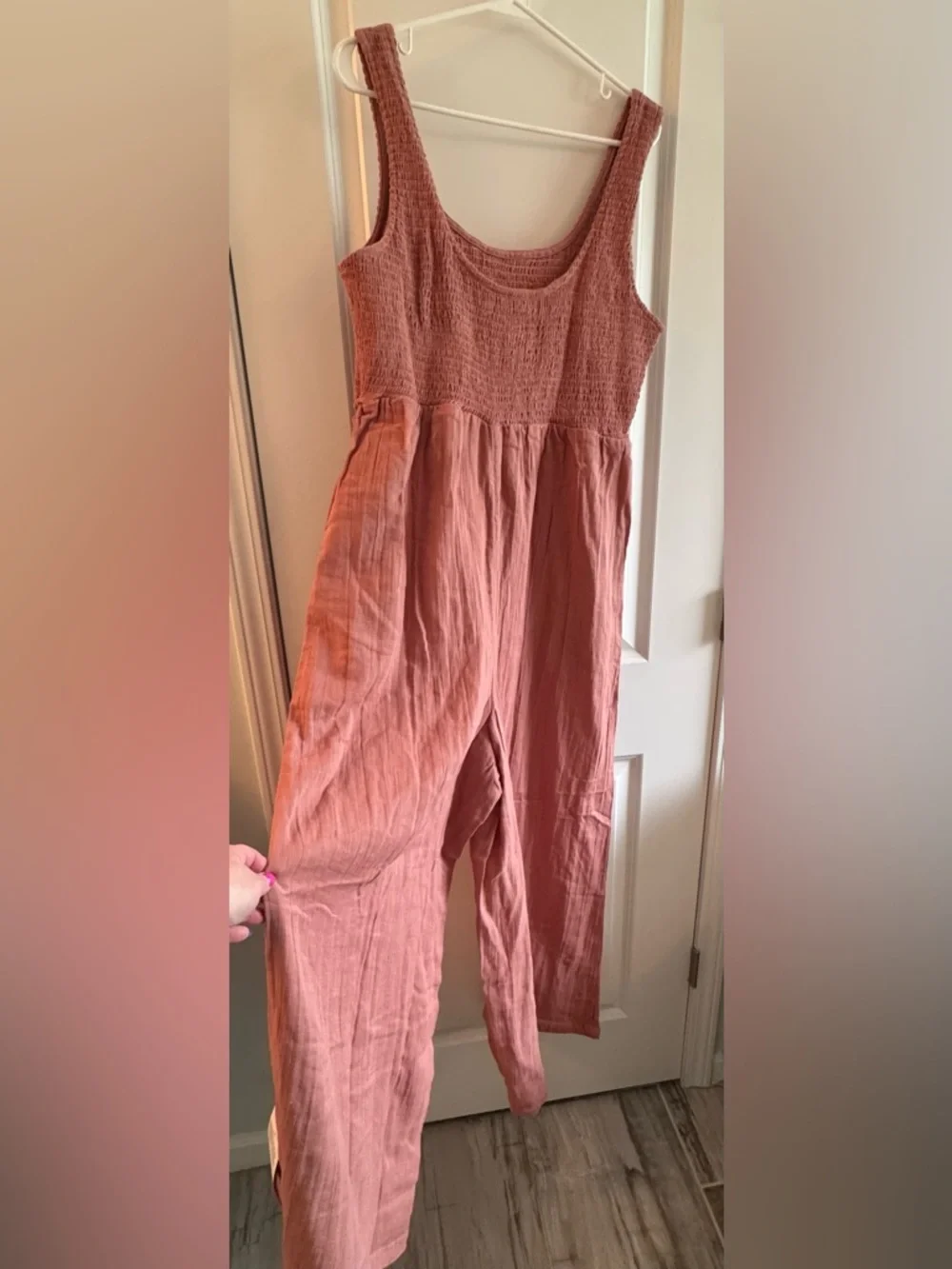 ASOS Rust Pink Sleeveless Linen-Blend Jumpsuit - Picture 3 of 3